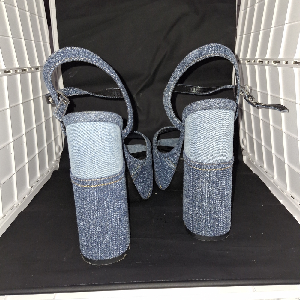 Patchwork Denim Platform Block Heels NWT - image 2